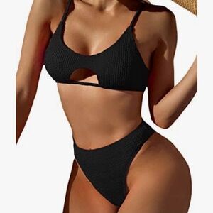 H&M Black Textured Bikini Set